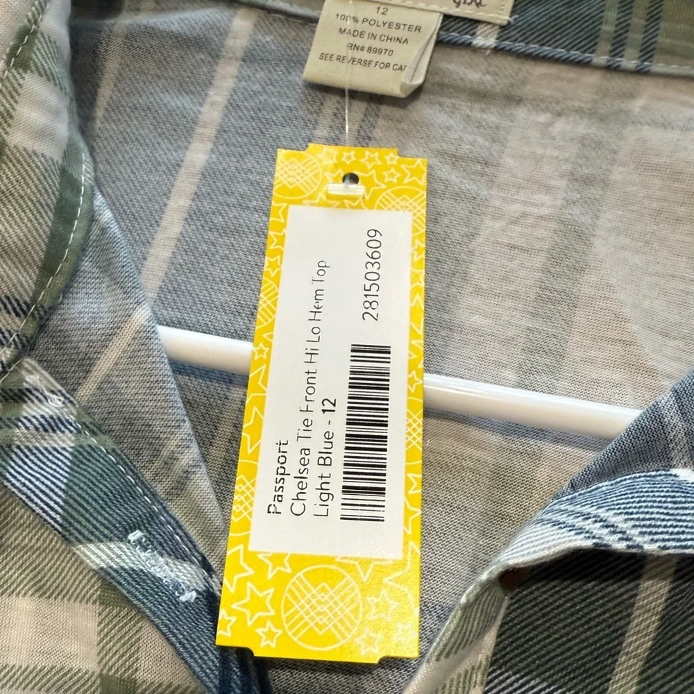 Girls Stitch Fix Size 12 Passport Chelsea Tie Front Hi Lo Hem Top Blue and Green - Picture 3 of 3